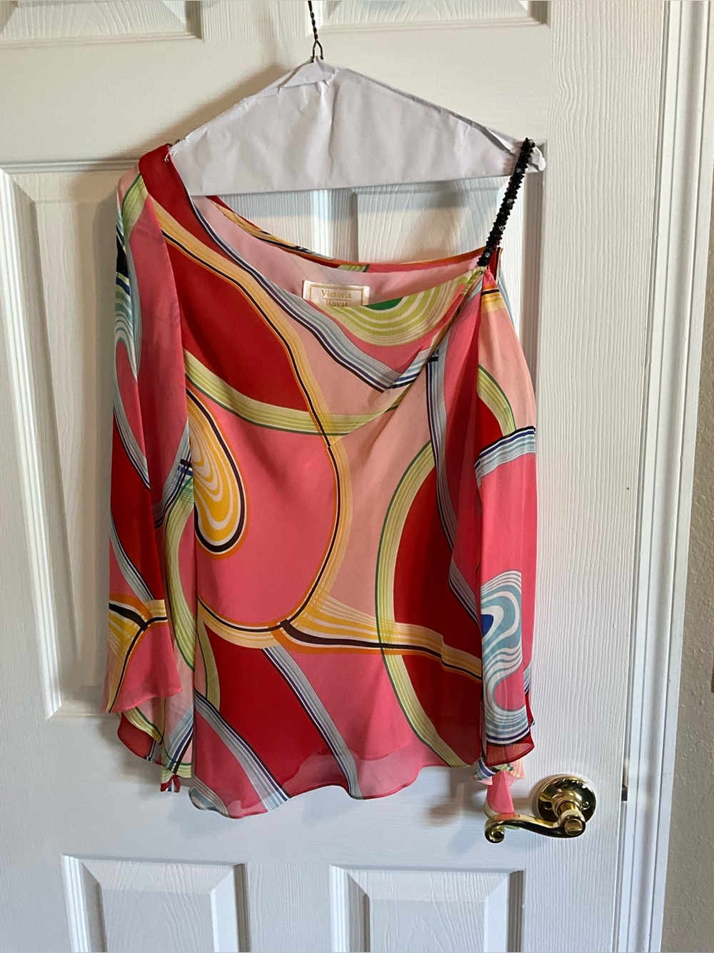 Victoria Royal 100% Silk One-Shoulder Beaded Blouse
